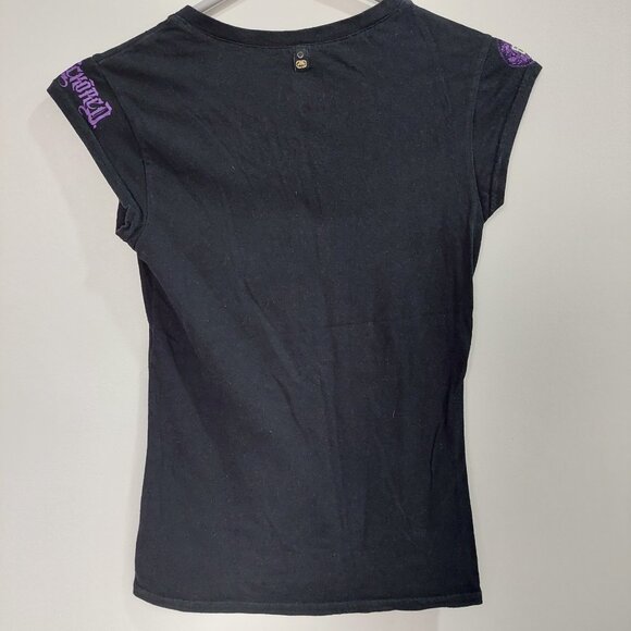 Ecko Red Black V-Neck Graphic T-Shirt, Purple Rhinestone Design, Y2K Style Sz S - Picture 2 of 5